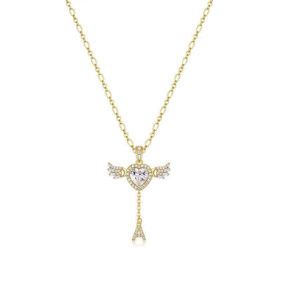 MEIITRUE 14K Gold Plated Angel Initial Necklace for Women, Heart Zirconia Pendant Necklace with Movable Wings, Personalized A–Z Letter Pendant Jewelry for Women