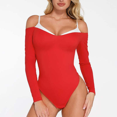Popilush Long Sleeve Cold Shoulder Shapewear Bodysuit Celebrity Live